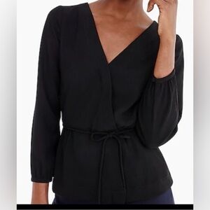 J.Crew Drapey Crepe Faux-Wrap Top in Black Size 10